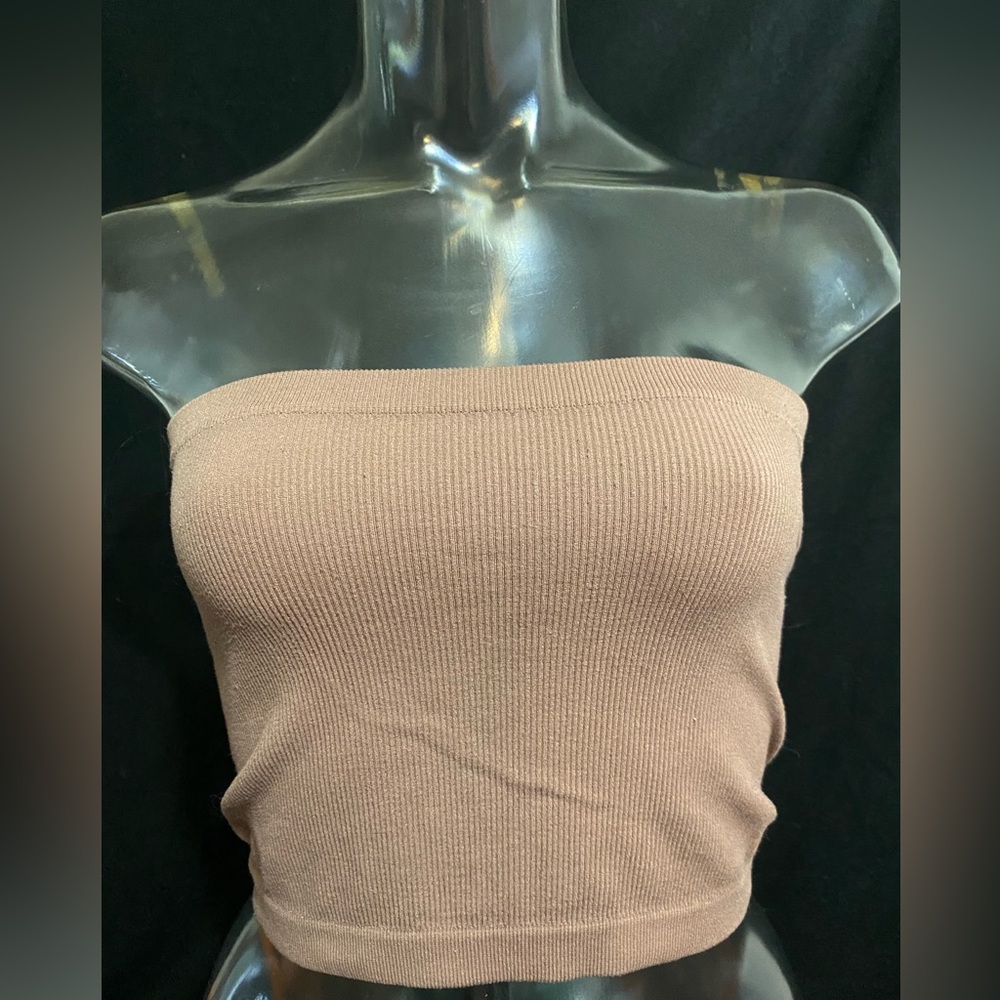 Brown /Black Strapless Ribbed Women's Top